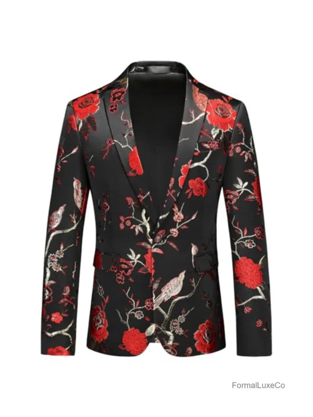 Men's Floral Jacquard Slim Fit Blazer for Party Wedding